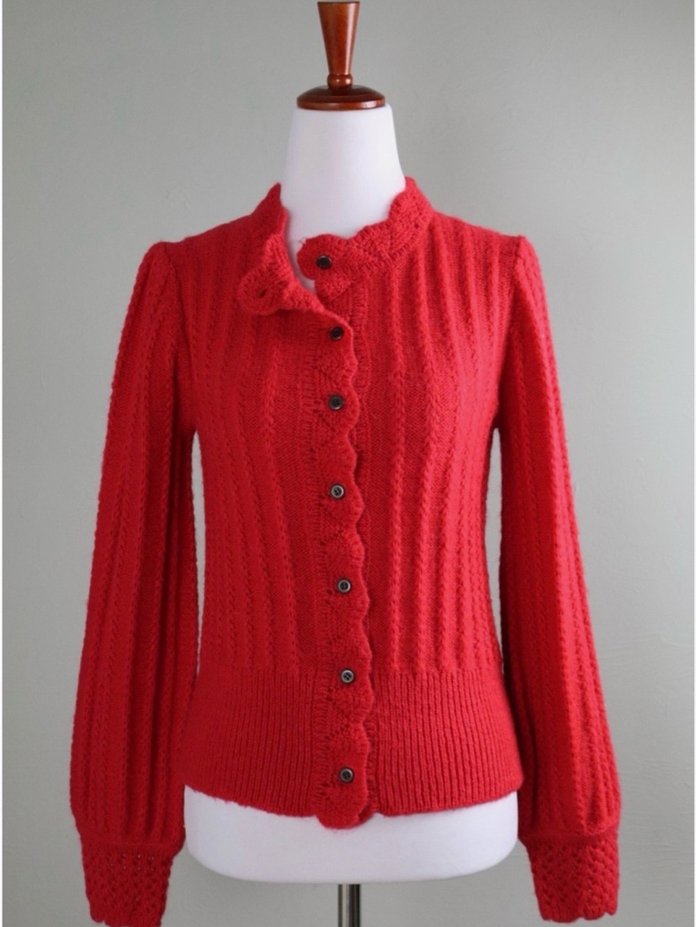 SUNDANCE Red Wool Blend Crochet Knit Cardigan Sweater size S